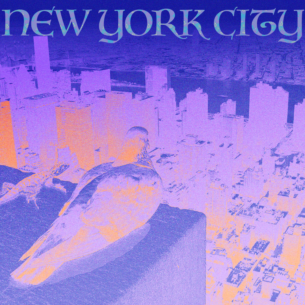 a composite image of a pigeon and lizard hanging out in new york city